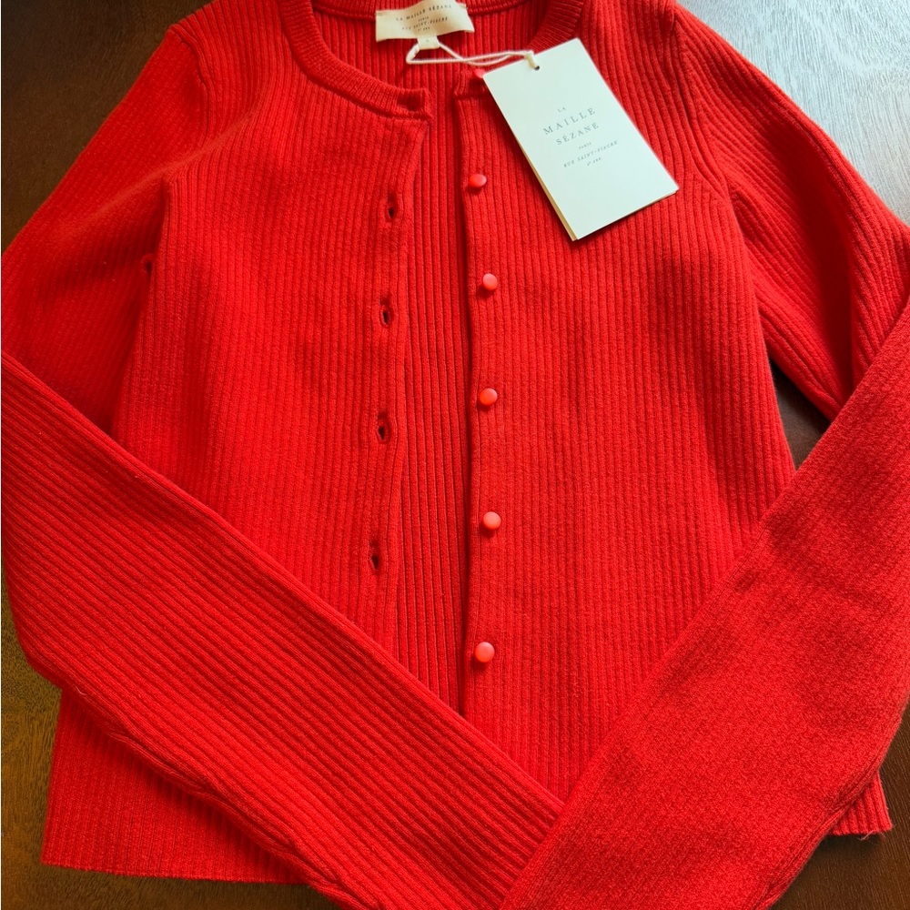 Sezane Kylie Red Ribbed Cardigan - Size Small - Picture 6 of 6